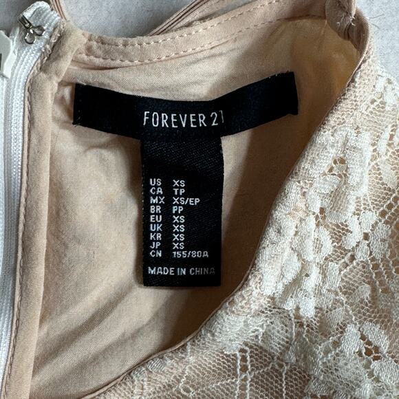 Forever 21 Womens Nude Lace Dress Size XS White Lace Overlay Slip Dress V-Neck - Picture 8 of 9
